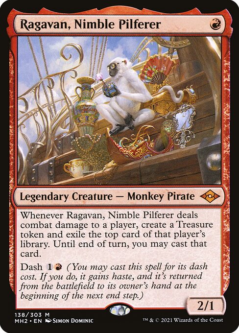 Ragavan, Nimble Pilferer, Modern Horizons 2, illustrated by Simon Dominic.
